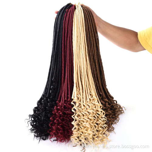 20inch Goddess Locs Crochet Braids Black Wavy Faux Locs Crochet Hair Curly Ends Dreadlocks Synthetic Braiding Hair Extensions